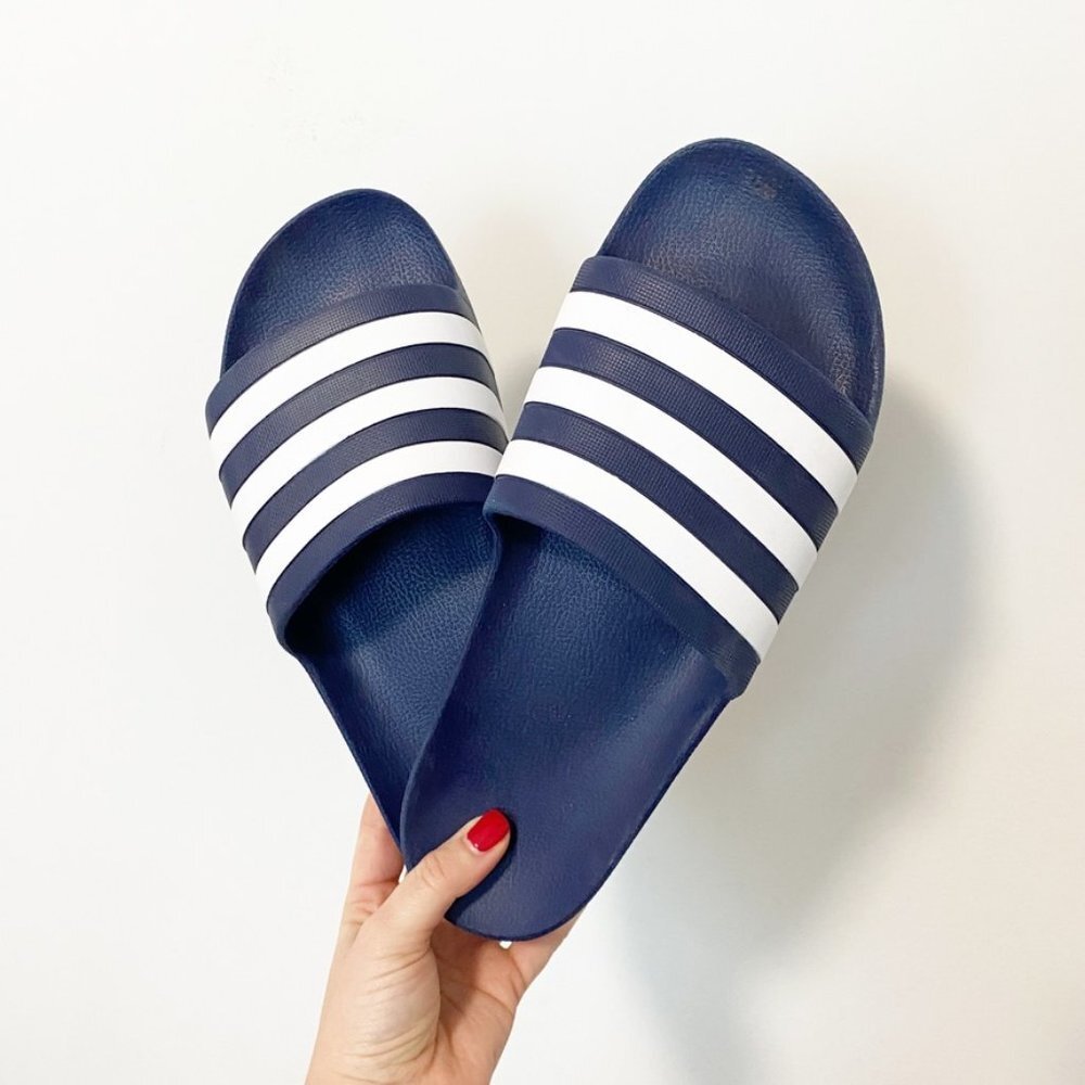 Adidas Blue & White Stripe Slides Size 11